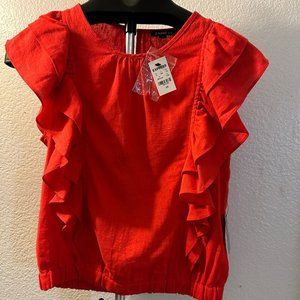 Express Red Ruffle Blouse NEW